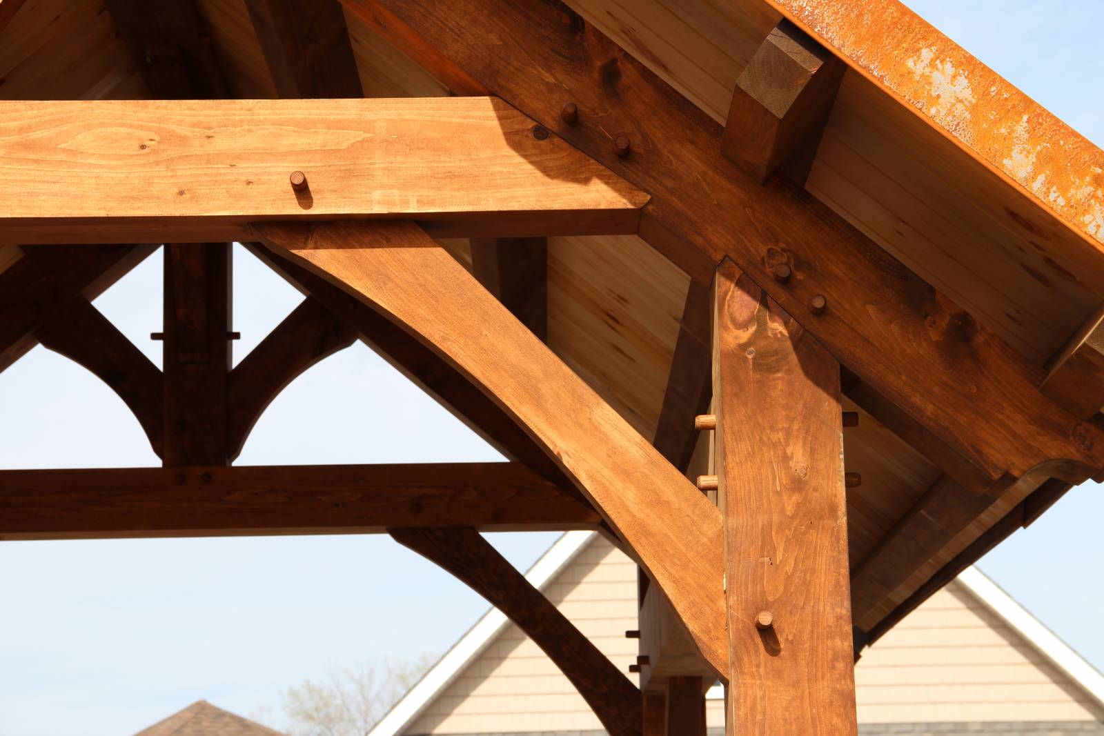 Closeup of an Arched Brace in the Bridger Timber Frame Pavilion
