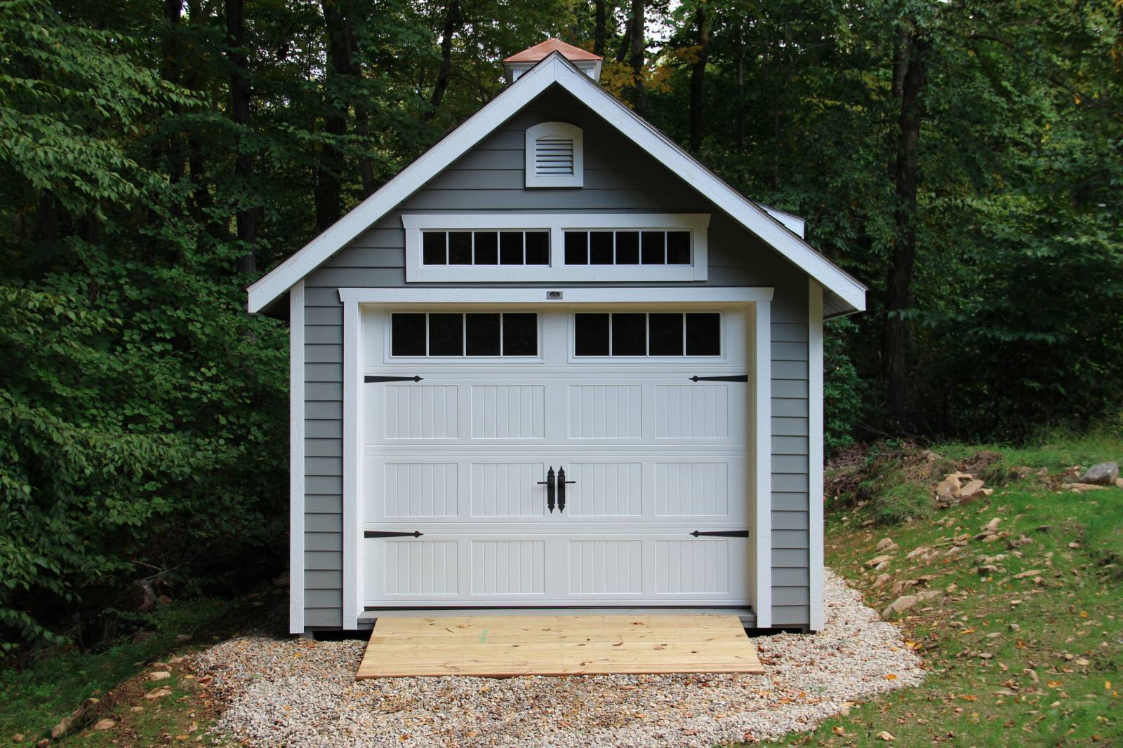 9x7 Carriage Style Overhead Door with Square Glass • 2 Transom Windows