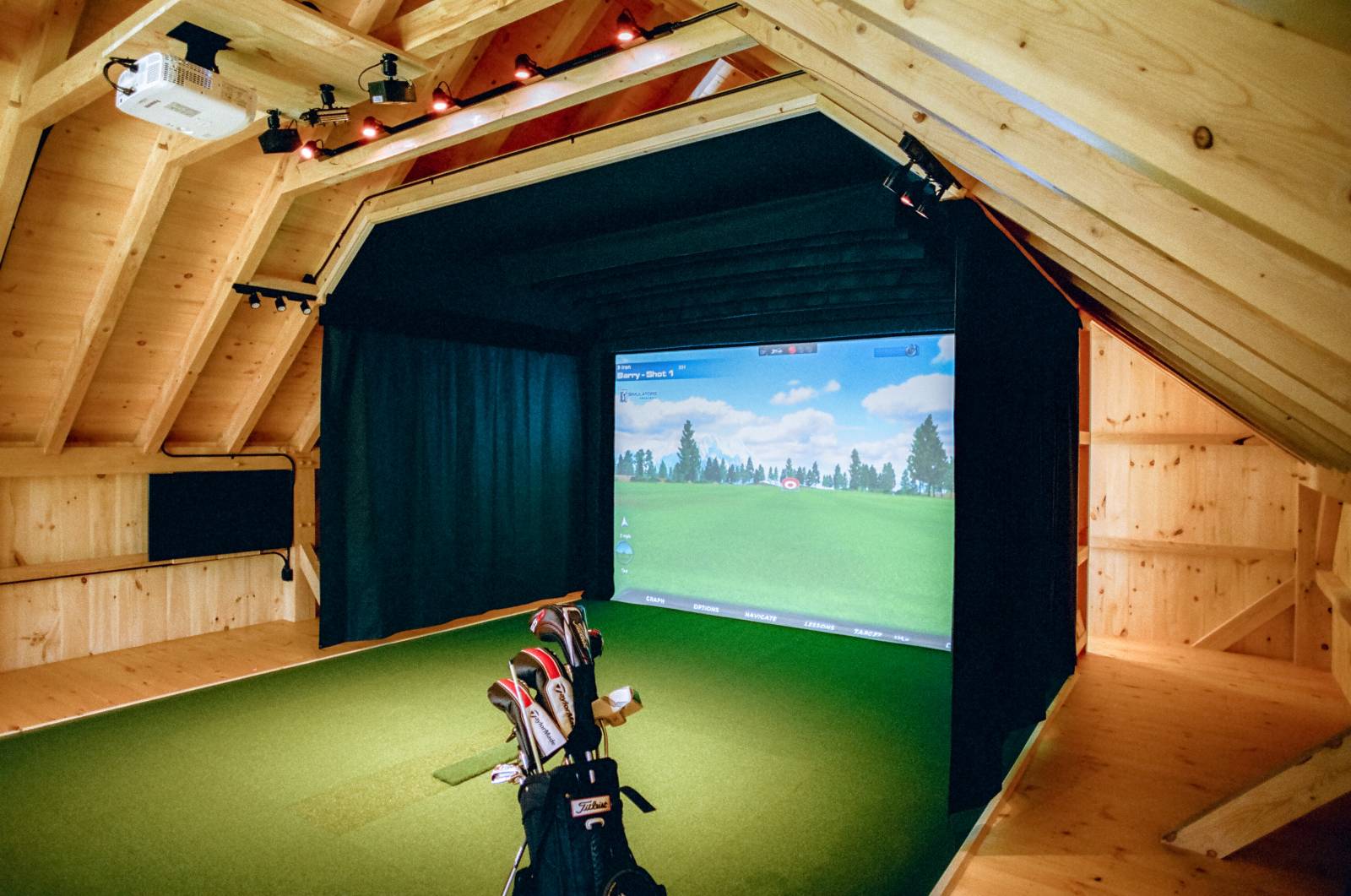 Golf Simulator in 24' x 32' Upstairs Space with 5' Knee Wall