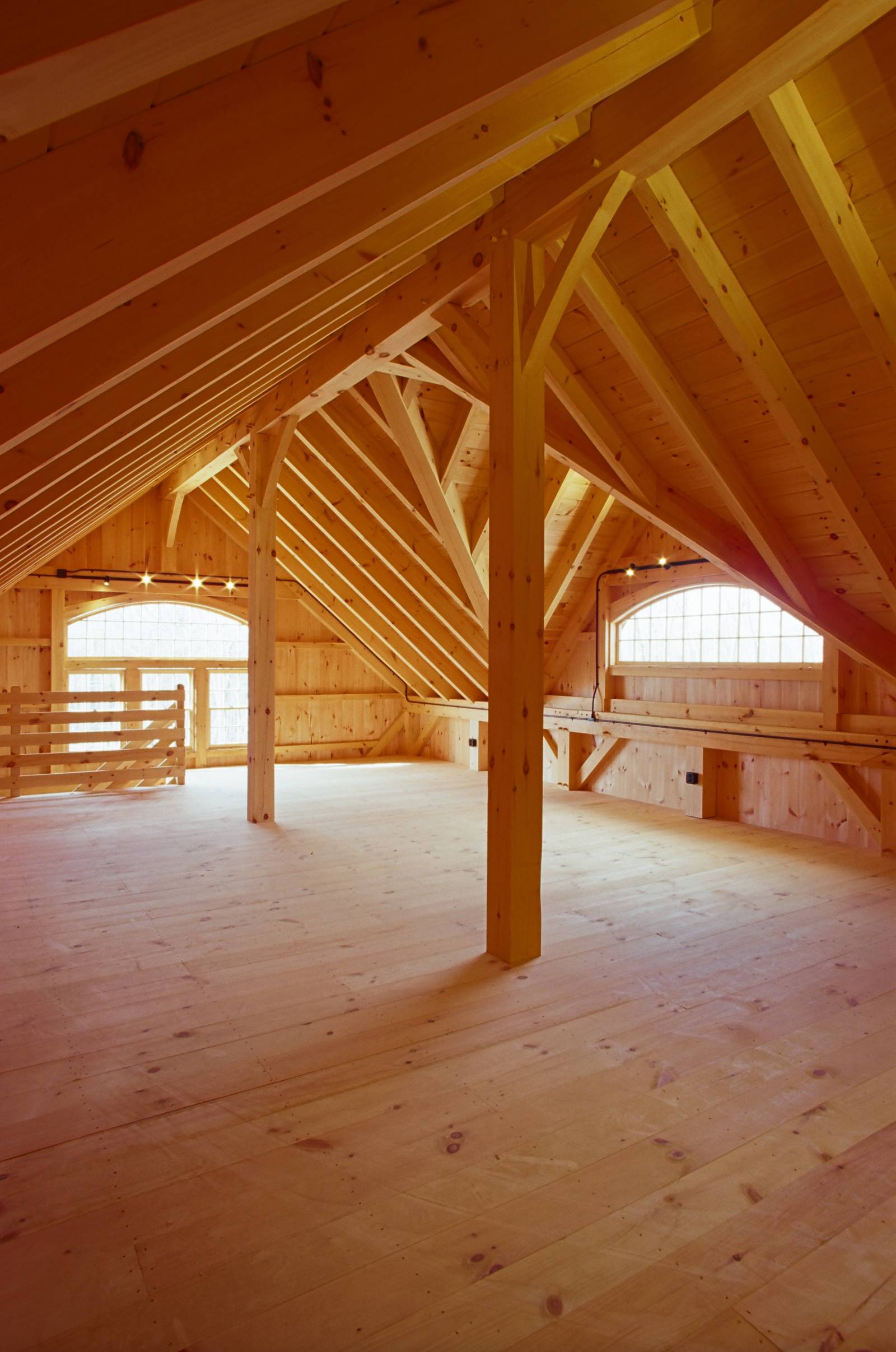 Post & Beam Barn Upstairs Interior with Ridge Beam & Reverse Gable Dormer