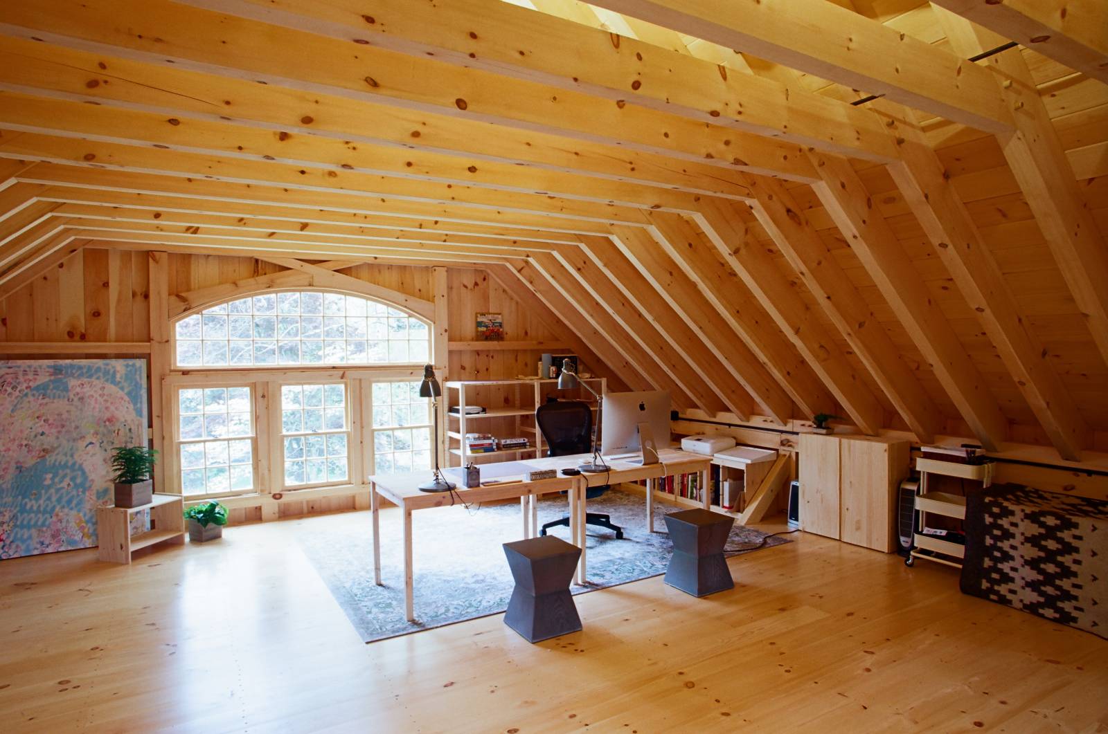 This post & beam barn interior is an inspiring space. Could you work here?