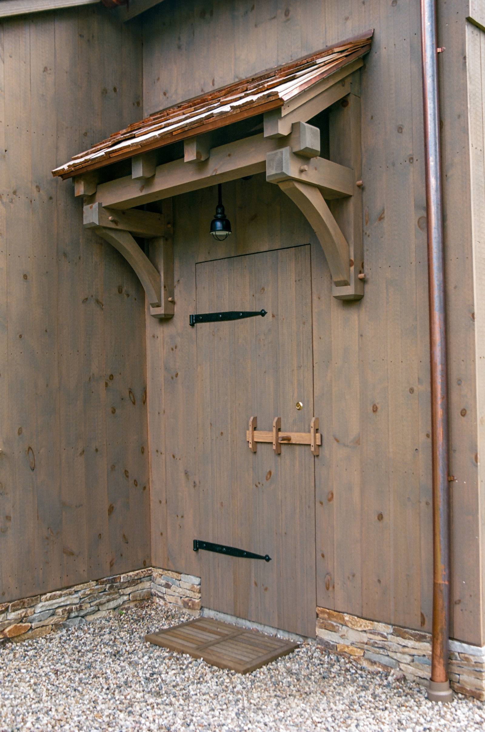 3' barn door with timber frame eyebrow roof