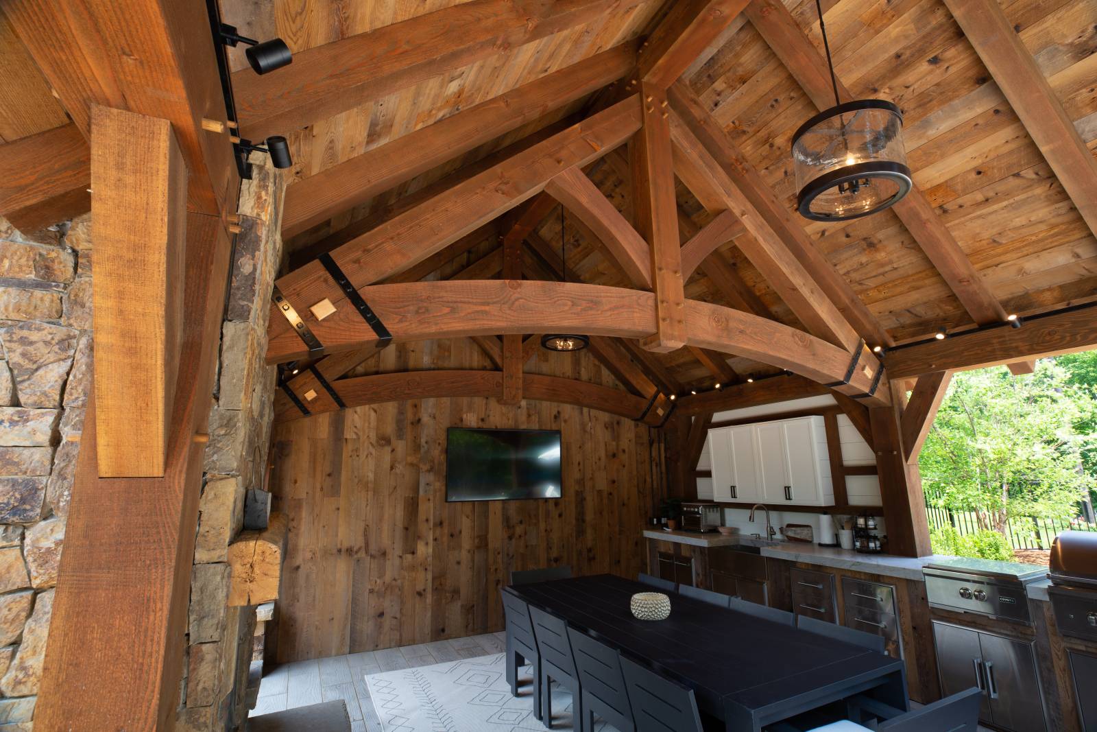Powder Coated Strappings • King Post Trusses • Timber Frame Pavilion