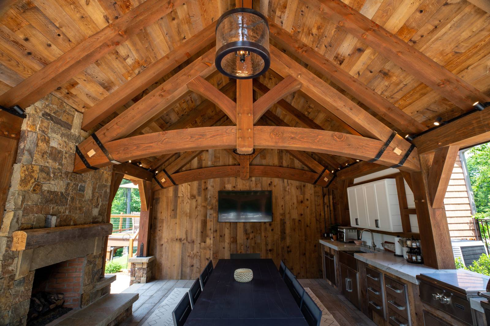 Barn Board Ceiling • Custom Timber Frame Pavilion • Post & Beam Pavilion