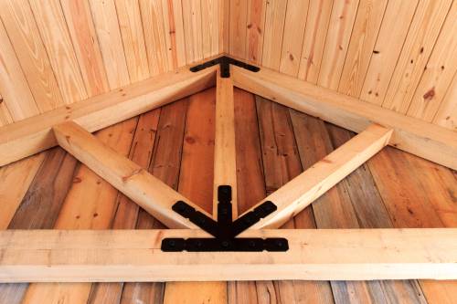 Timber frame roof truss with powder coated brackets