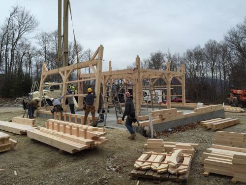 Timber frame crew at work