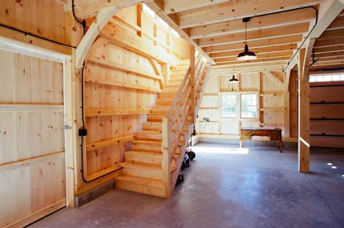 Sliding Barn Door Interior & Heavy Timber Stairs