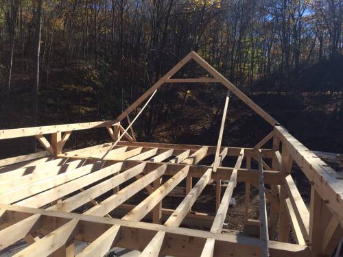 The first 4x8 roof rafter