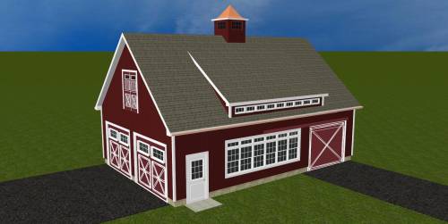 3D rendering: 26' x 38' Newport with Sliding Barn Door (Closed)