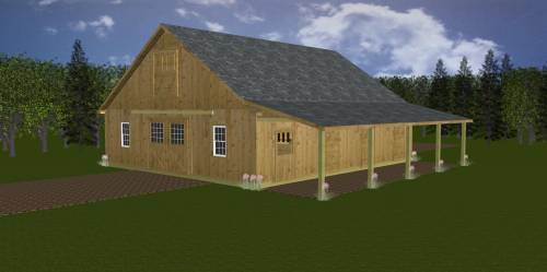 3D rendering: 36' x 42' Horse Barn