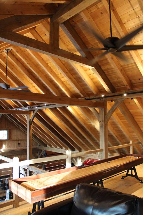 Gaming area under strong timber trusses
