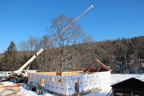 Setting the roof trusses