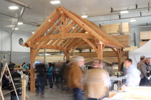14' x 16' Teton timber frame pavilion made of Douglas Fir on display