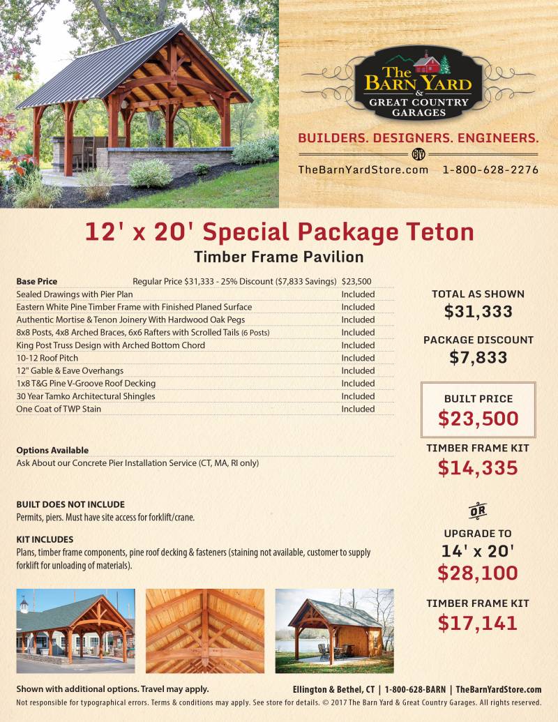 12' x 20' Teton Timber Frame Pavilion