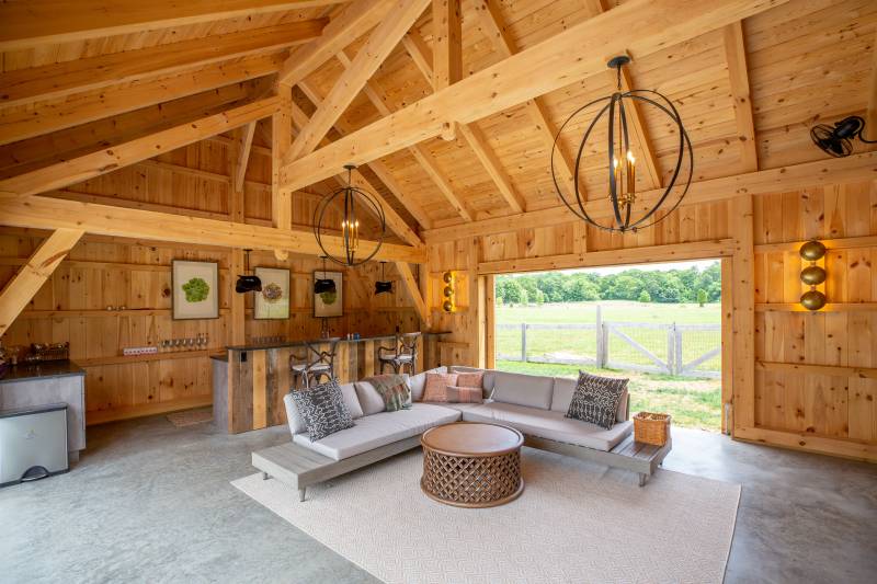 Inside the Timber Frame Pool House: Exposed Timbers •Â Authentic Joinery