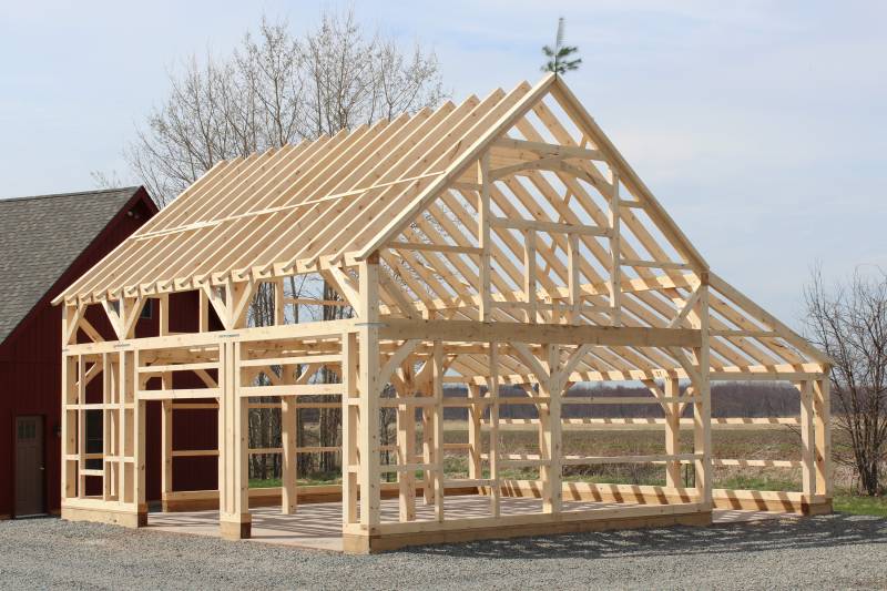 22' x 32' Post and Beam Barn with 10' Lean-To