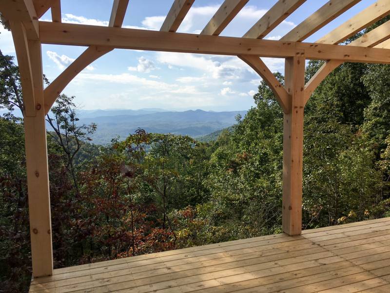 The view from the timber frame porch overhang
