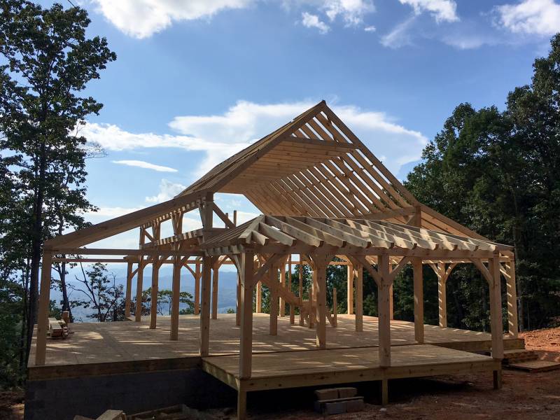 Raised timber frame for the barn home