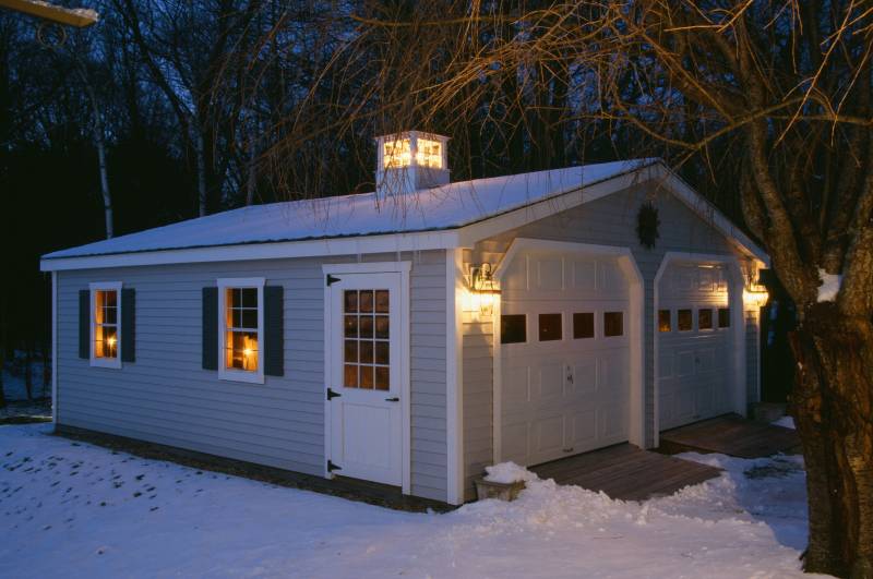 Classic Double Bay Garage with Coach Lights • Candles in the Windows • Lighted Cupola