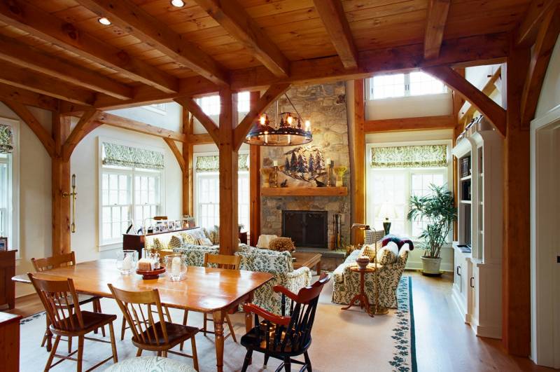 Timber Frame Dining Room & Living Room