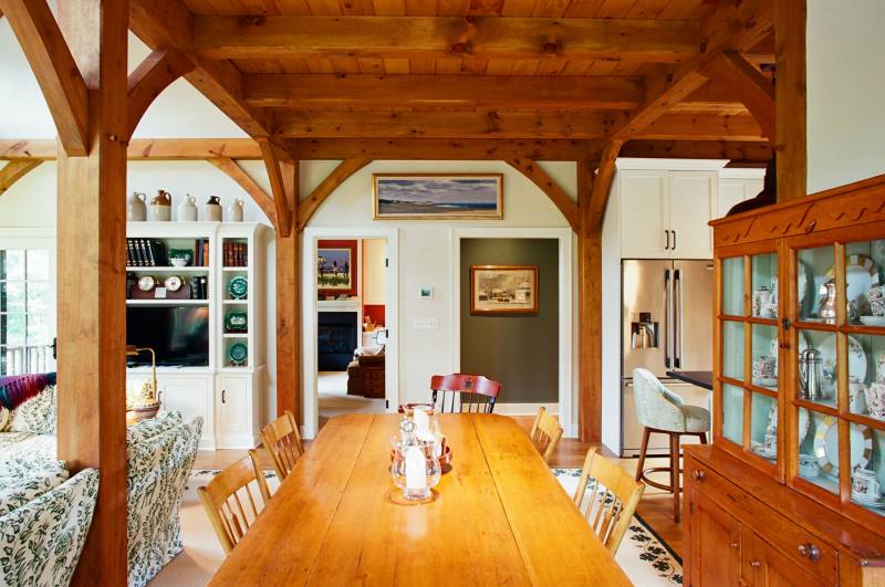 Farm Table in Timber Frame Dining Room