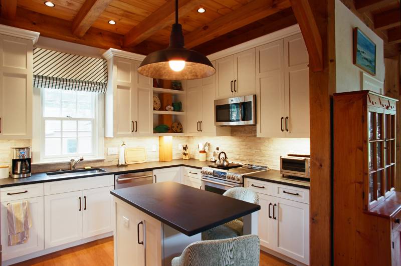 Inside the Timber Frame Kitchen with Exposed Timber Posts & Beams