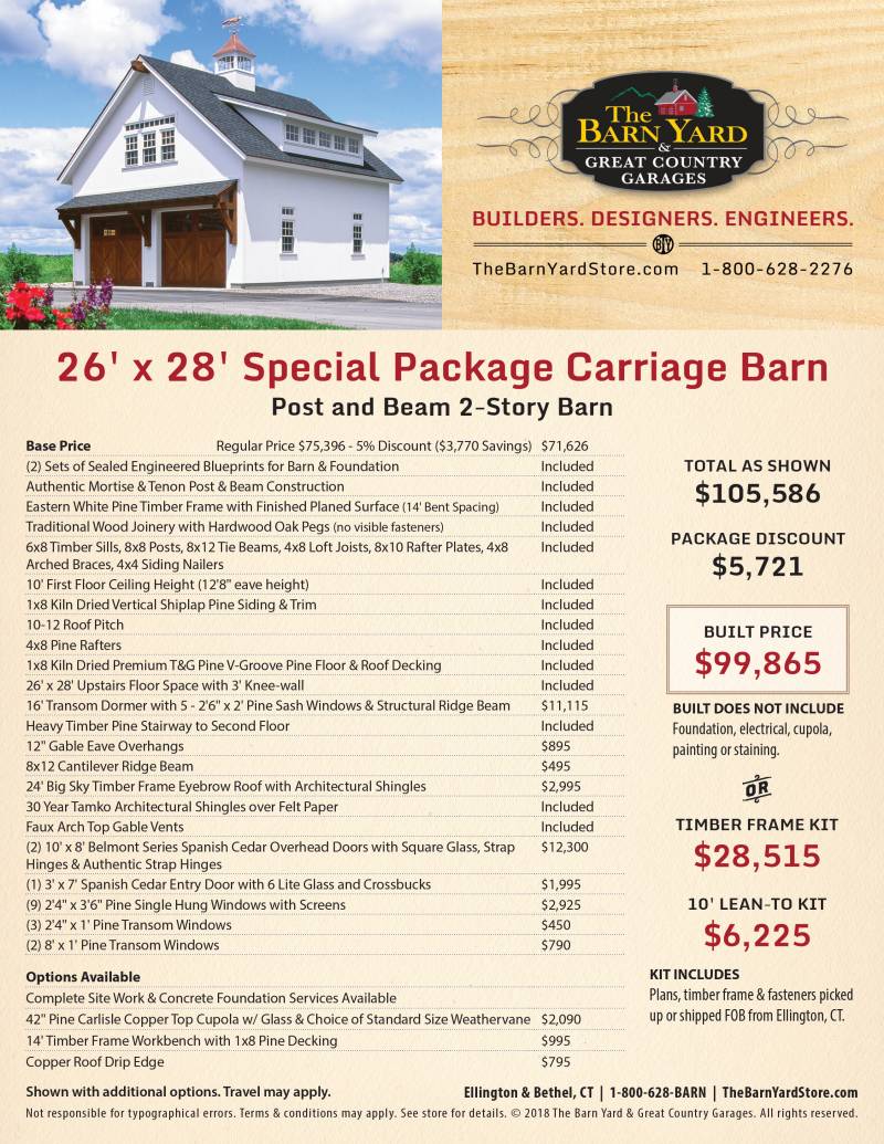 Post & Beam Barn Special Packages