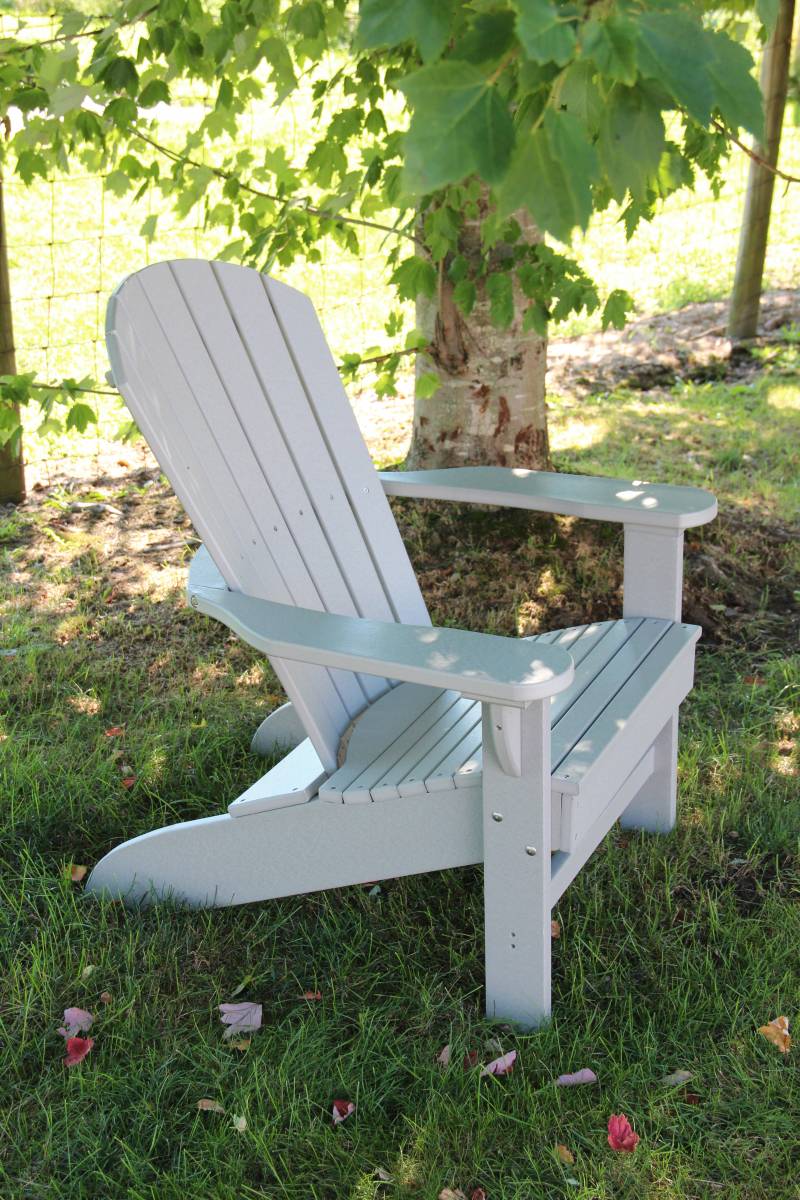 Gray poly Adirondack chair in the shade