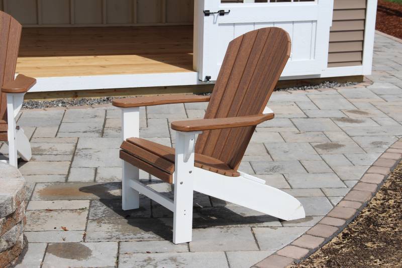 Wood tone poly Adirondack chair with white trim