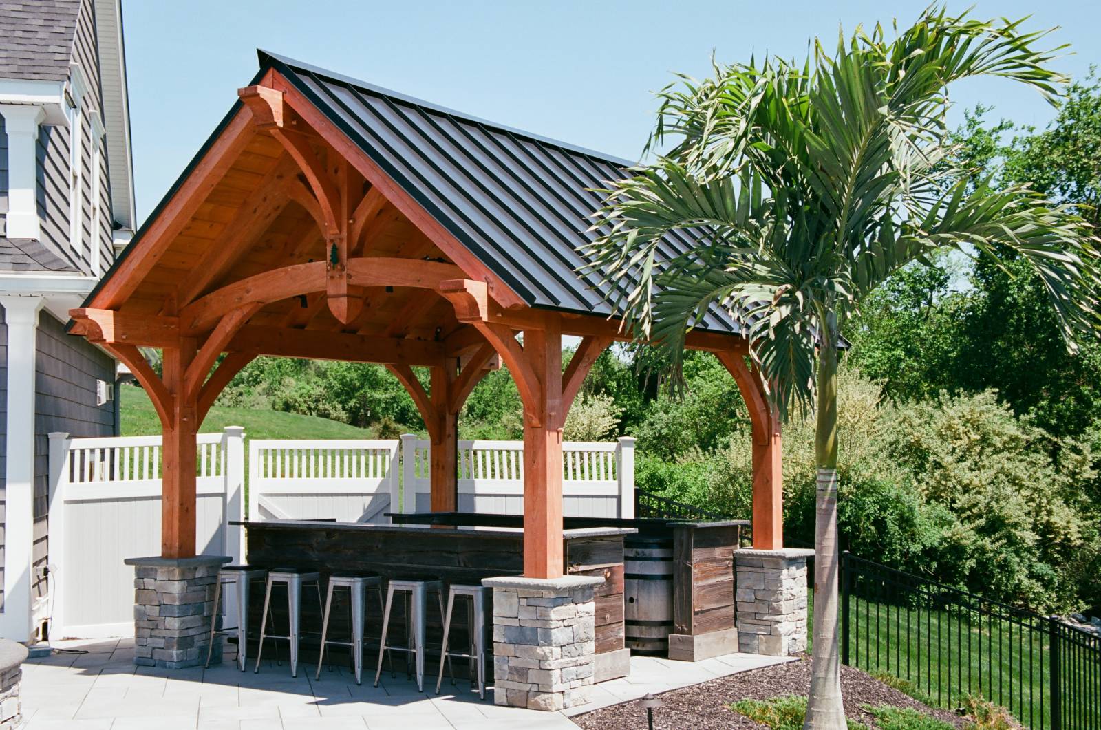 Timber Frame Pavilion with Bar & Palm Trees