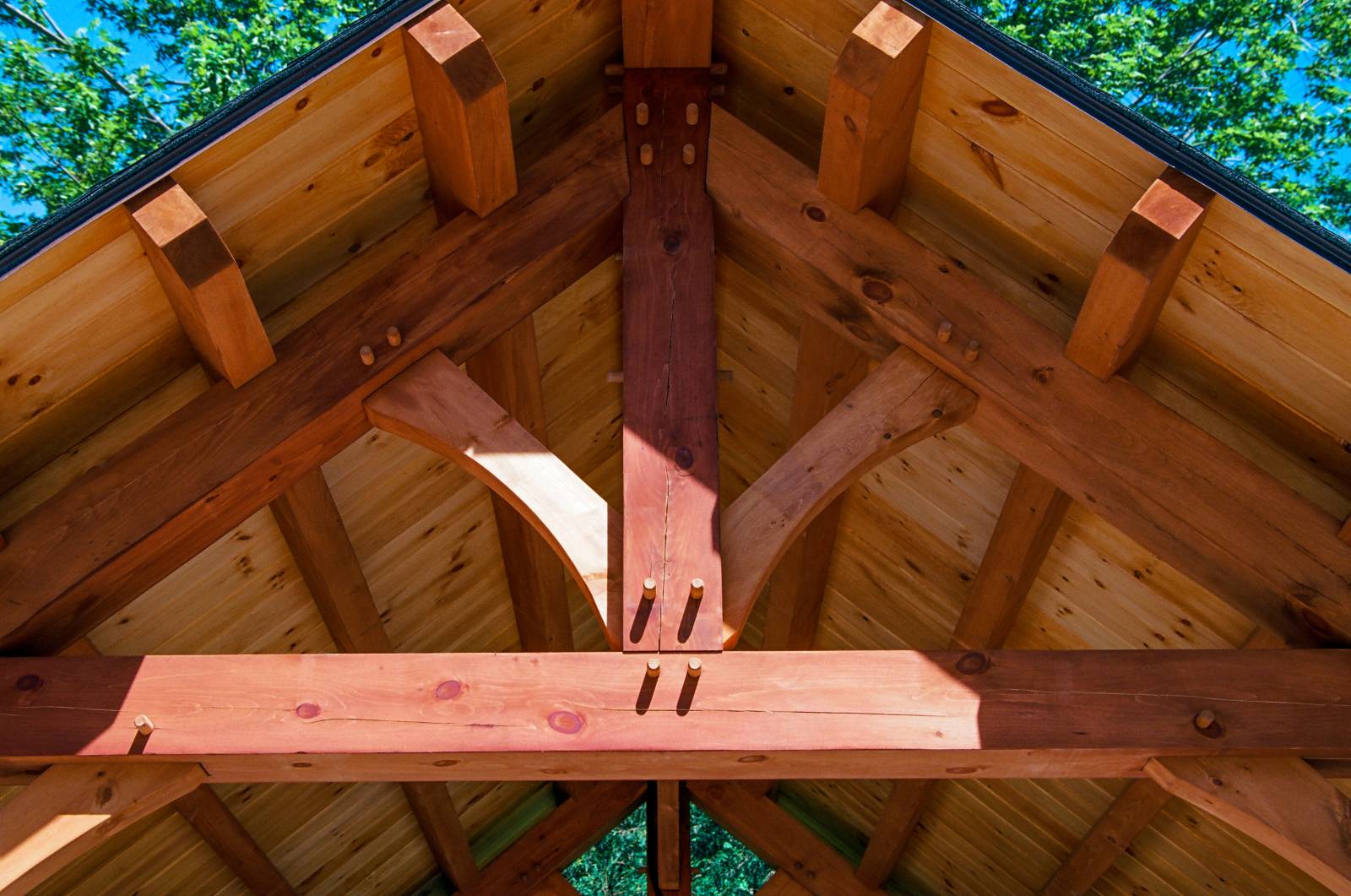 Visible oak pegs in the king post truss & throughout the pavilion