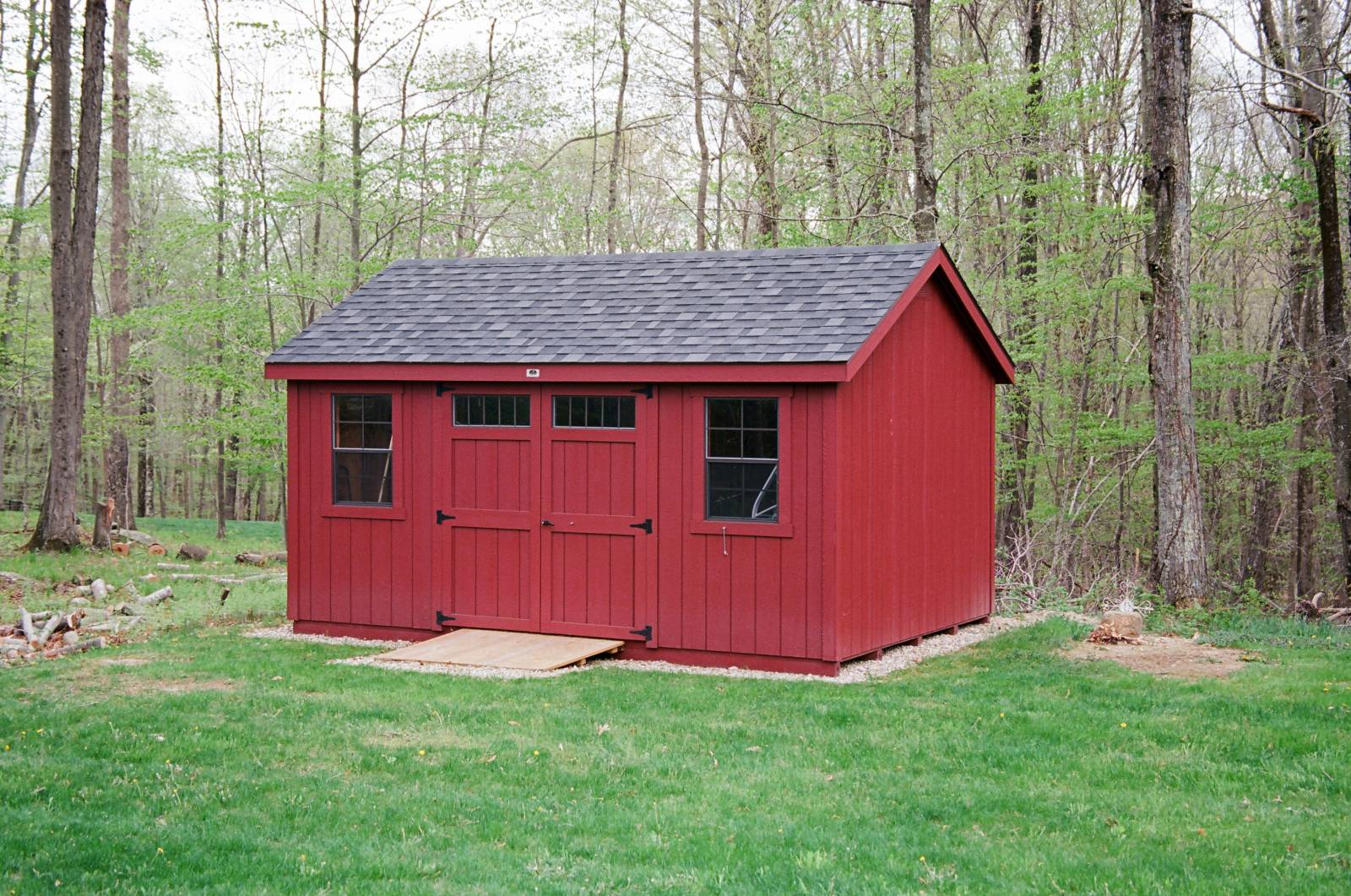 12' x 16' Classic Cape Storage Shed (Tolland CT) • Duratemp T1-11 Siding (Color: Barn Red)