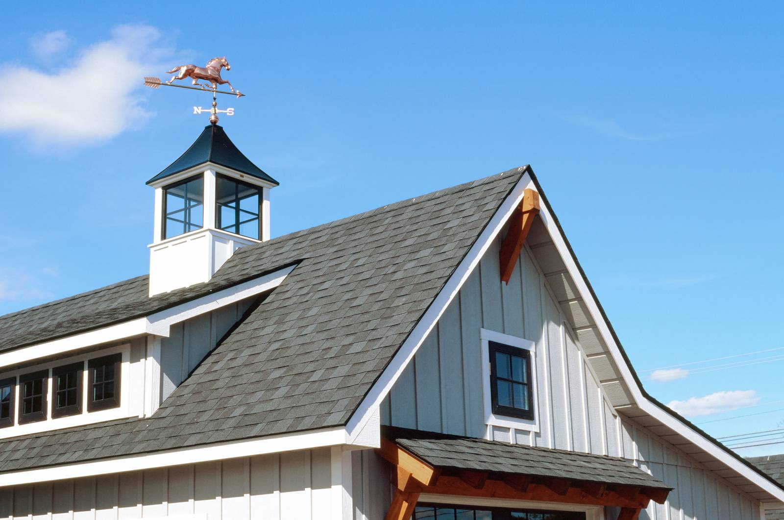 Farmhouse Cupola • Farmhouse Dormer • Timber Accents • Andersen Black Windows • Board & Batten Siding