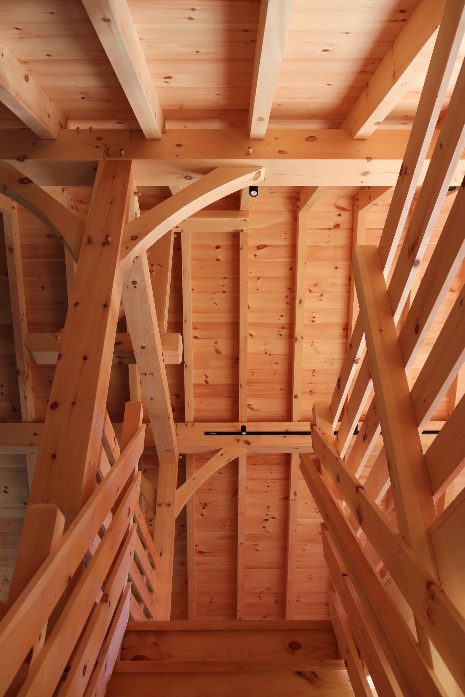Stairway to Loft • Authentic Timber Frame Joinery with Oak Pegs • 4x8 Hemlock Rafters
