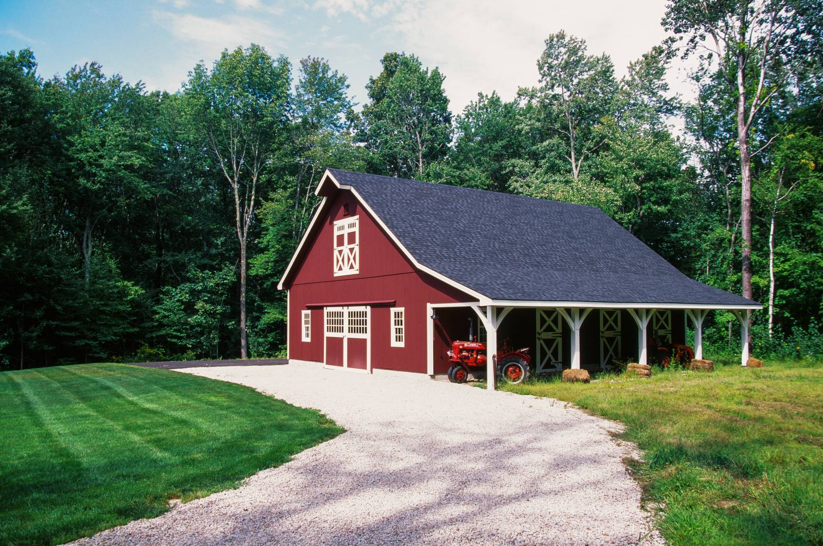 Post & Beam Barn at the End of a Gravel Driveway