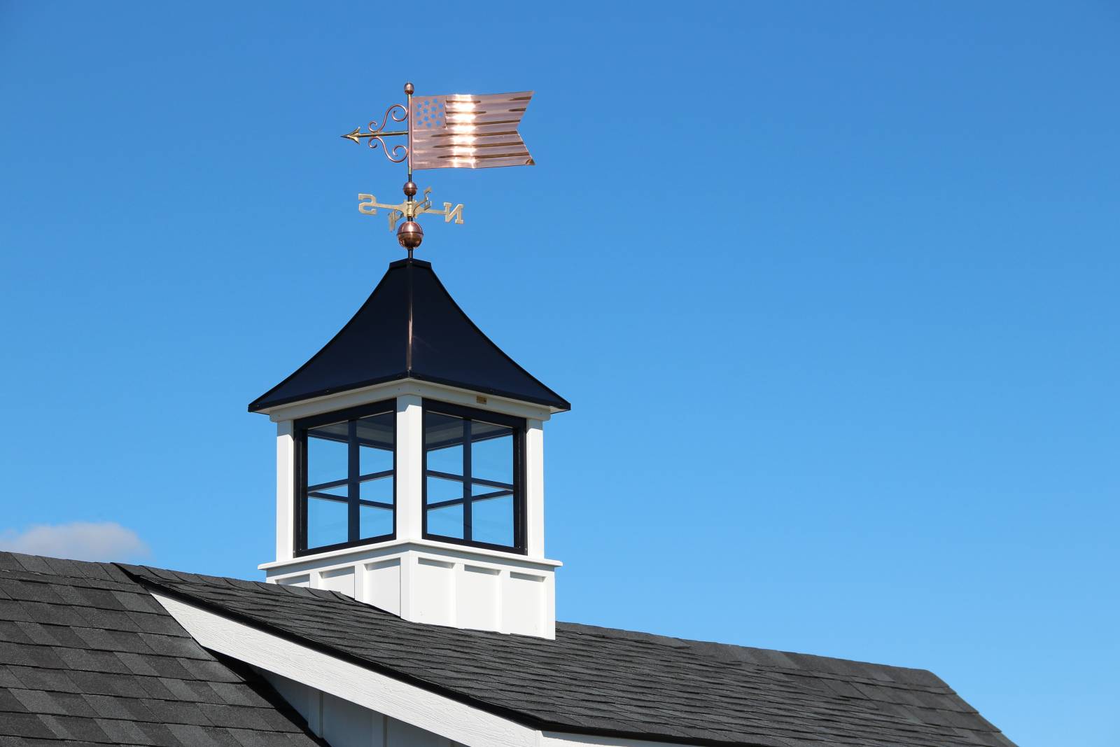 Modern Farmhouse Cupola with American Flag Weathervane