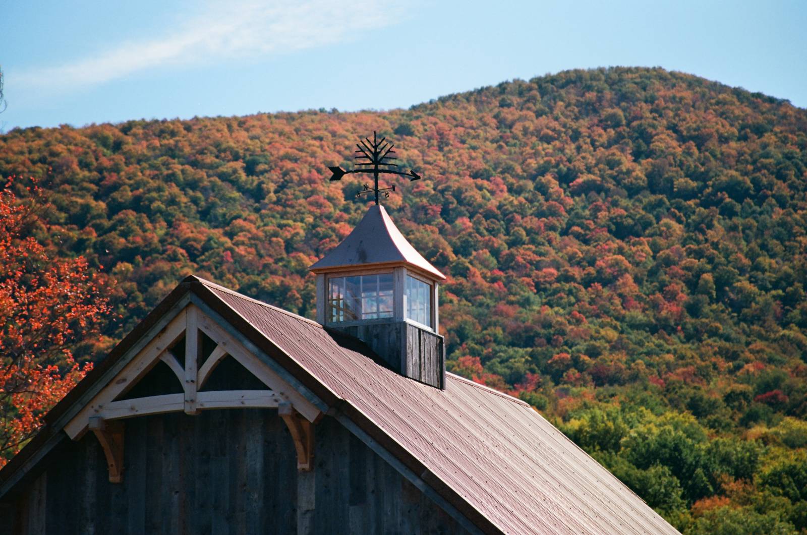 Cupola • Woodlife Ranch Custom Weathervane • Timber Frame Gable Accent • Rusty Metal Roof