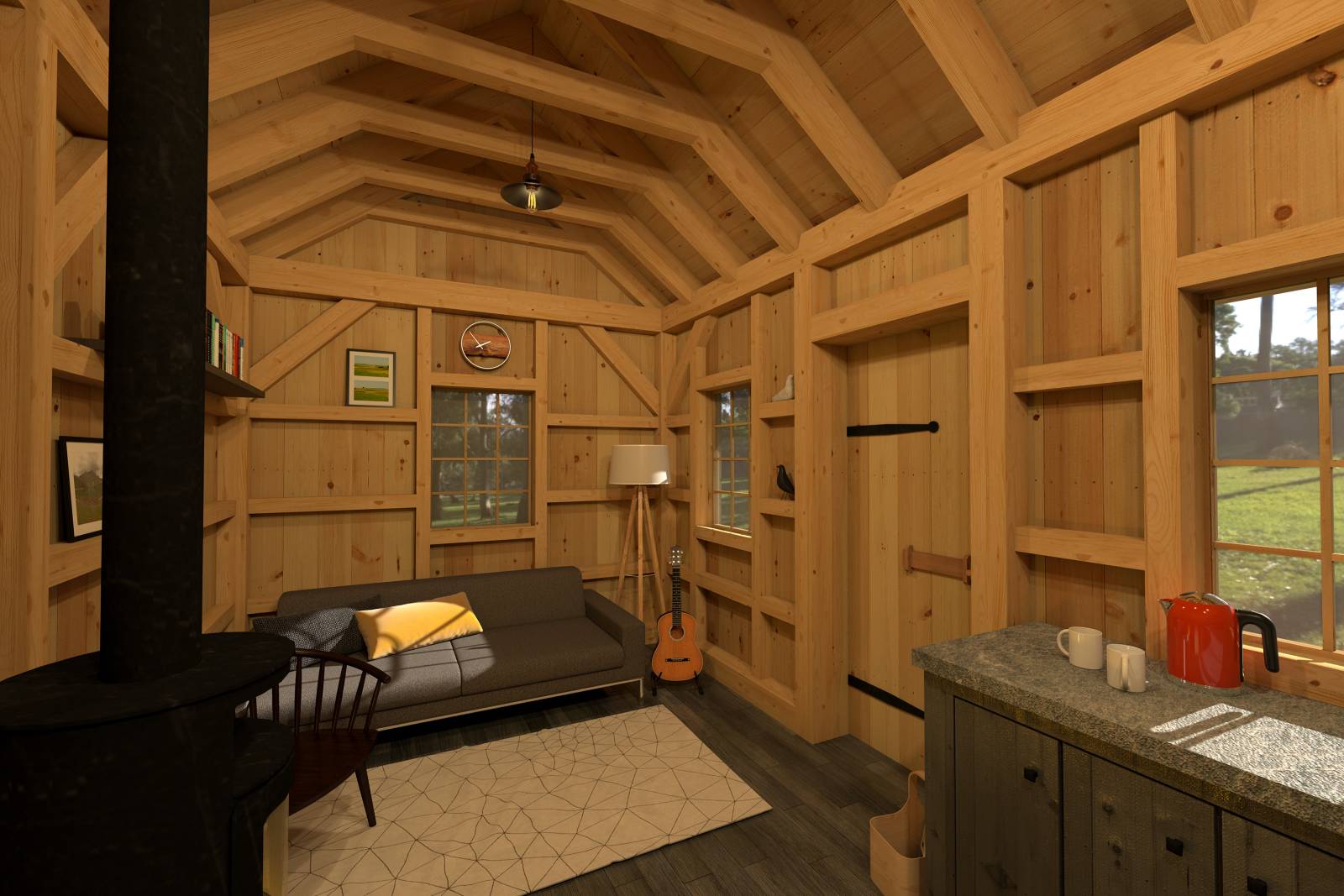 Timber Frame Trapper’s Cabin Interior