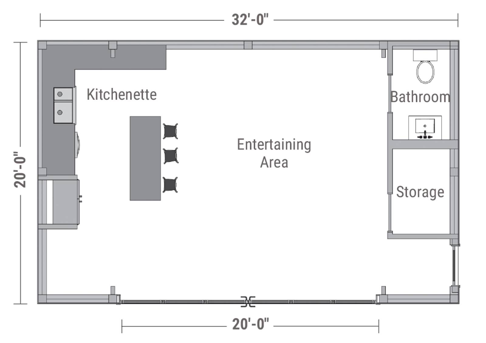20' x 32' Montauk Pool House Floor Plan