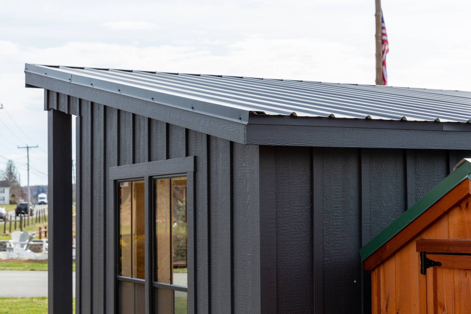 Angled Roof • Corrugated Metal Roofing • Board & Batten Siding