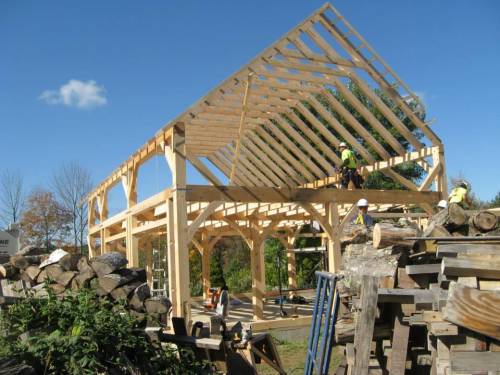 The timber frame is completely standing!