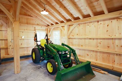 John Deere Tractor in Enclosed Timber Frame Lean-To