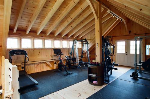 Home Gym Upstairs in the Barn • 19' Transom Dormer Interior
