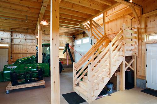 Heavy Timber Stairway with Landing to Second Floor