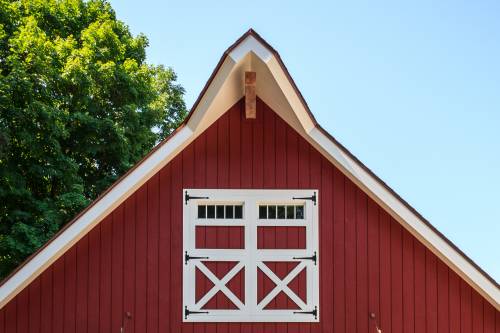 Gable Peak with Faux Barn Doors & Real Transom Windows