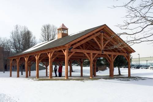 Finished timber frame pavilion at WCSU in Danbury CT