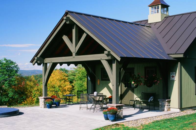 18' x 22' timber frame porch with standing seam metal roof