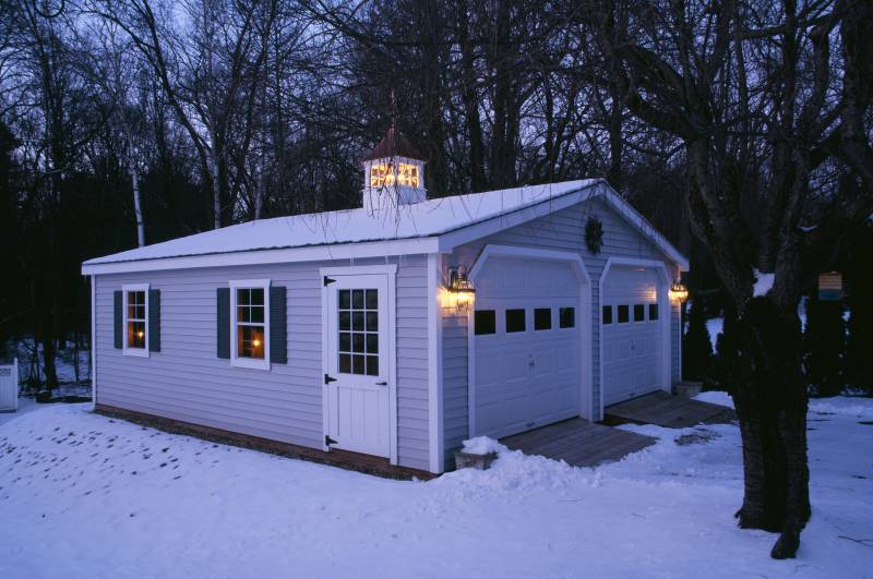 Snow-Covered Classic Double Bay Garage
