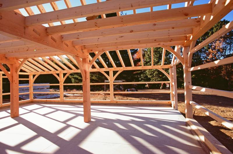 Timber frame barn shadows