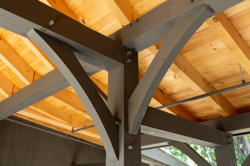 Kneebrace Joinery in the Timber Frame Covered Walkway